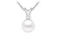 Cultured Akoya Pearl and Diamond Pendant : 14K White Gold - 0.02 CT Diamond