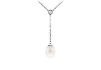 Cultured Akoya Pearl and Diamond Pendant : 14K White Gold - 0.05 CT Diamond