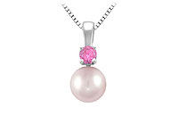 Cultured Akoya Pearl and Pink Sapphire Pendant : 14K White Gold - 0.10 CT TGW