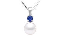 Cultured Akoya Pearl and Sapphire Pendant : 14K White Gold - 0.10 CT TGW