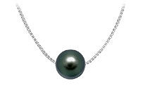Cultured  Black Akoya Pearl Pendant : 14K white gold - 9 MM