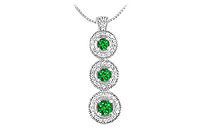 Emerald and Diamond Pendant : 14 White Gold - 1.25 CT TGW