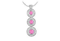Pink Sapphire and Diamond Pendant : 14 White Gold - 1.25 CT TGW