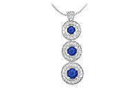 Blue Sapphire and Diamond Pendant : 14 White Gold - 1.25 CT TGW