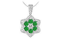 Emerald and Diamond Pendant : 14K White Gold - 2.25 CT TGW