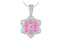 Pink Sapphire and Diamond Pendant : 14K White Gold - 2.25 CT TGW