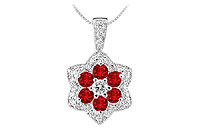 Ruby and Diamond Pendant : 14K White Gold - 2.25 CT TGW