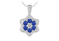 Sapphire and Diamond Pendant : 14K White Gold - 2.25 CT TGW