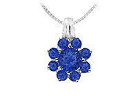 Blue Sapphire Flower Pendant : 14K White Gold - 2.75 CT TGW