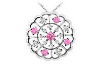 Pink Sapphire and Diamond Flower Pendant : 14K White Gold - 1.00 CT TGW