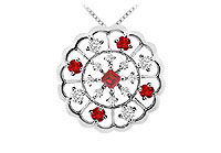 Ruby and Diamond Flower Pendant : 14K White Gold - 1.00 CT TGW