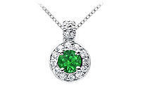 Emerald and Diamond Pendant : 14K White Gold - 1.25 CT TGW