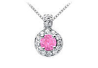 Pink Sapphire and Diamond Pendant : 14K White Gold - 1.25 CT TGW