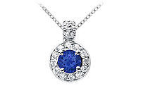 Sapphire and Diamond Pendant : 14K White Gold - 1.25 CT TGW