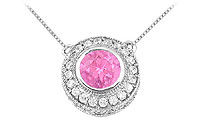 Pink Sapphire and Diamond Pendant : 14K White Gold - 0.66 CT TGW