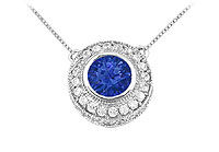 Sapphire and Diamond Pendant : 14K White Gold - 0.66 CT TGW