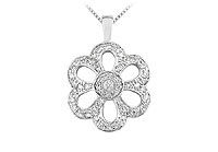 Diamond Flower Pendant : 14K White Gold - 0.75 CT Diamonds