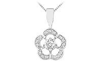 Diamond Flower Pendant : 14K White Gold - 0.50 CT Diamonds