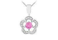 Pink Sapphire and Diamond Flower Pendant : 14K White Gold - 0.50 CT TGW