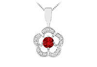 Ruby and Diamond Flower Pendant : 14K White Gold - 0.50 CT TGW