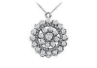 Diamond Flower Pendant : 14K White Gold - 0.50 CT Diamonds