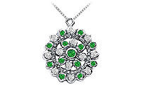 Emerald and Diamond Flower Pendant : 14K White Gold - 0.50 CT TGW