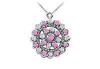 Pink Sapphire and Diamond Flower Pendant : 14K White Gold - 0.50 CT TGW