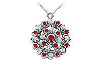 Ruby and Diamond Flower Pendant : 14K White Gold - 0.50 CT TGW
