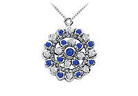 Sapphire and Diamond Flower Pendant : 14K White Gold - 0.50 CT TGW