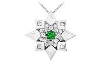 Emerald and Diamond Star Pendant : 14K White Gold - 0.66 CT TGW