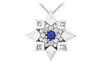 Sapphire and Diamond Star Pendant : 14K White Gold - 0.66 CT TGW
