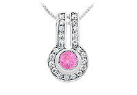 Pink Sapphire and Diamond Pendant : 14K White Gold - 1.25 CT TGW