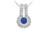 Sapphire and Diamond Pendant : 14K White Gold - 1.25 CT TGW