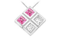 Pink Sapphire and Diamond Pendant : 14K White Gold - 1.00 CT TGW