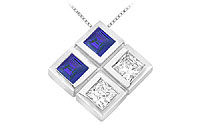 Blue Sapphire and Diamond Pendant : 14K White Gold - 1.00 CT TGW