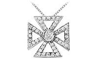 Diamond Maltese Cross Pendant : 14K White Gold - 0.75 CT Diamonds