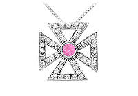 Pink Sapphire and Diamond Maltese Cross Pendant : 14K White Gold - 0.75 CT TGW