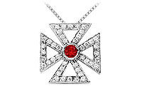 Ruby and Diamond Maltese Cross Pendant : 14K White Gold - 0.75 CT TGW