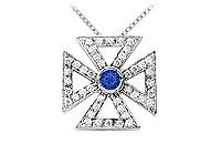Sapphire and Diamond Maltese Cross Pendant : 14K White Gold - 0.75 CT TGW