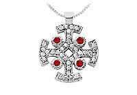 Ruby and Diamond Cross Pendant : 14K White Gold - 1.50 CT TGW