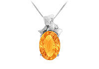 Citrine and Diamond Pendant : 14K White Gold - 7.75 CT TGW