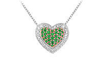 Emerald and Diamond Heart Pendant : 14K White Gold - 0.75 CT TGW