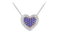 Blue Sapphire and Diamond Heart Pendant : 14K White Gold - 0.75 CT TGW