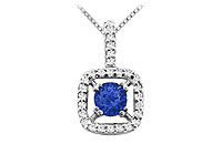 Sapphire and Diamond Pendant : 14K White Gold - 2.50 CT TGW