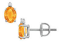 Diamond and Citrine Stud Earrings : 14K White Gold - 2.04 CT TGW