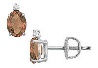 Diamond and Smoky Topaz Stud Earrings : 14K White Gold - 2.04 CT TGW