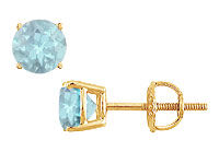 Aquamarine Stud Earrings : 14K Yellow Gold - 2.00 CT TGW