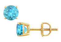 Blue Topaz Stud Earrings : 14K Yellow Gold - 2.00 CT TGW