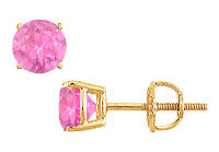 Pink Sapphire Stud Earrings : 14K Yellow Gold - 2.00 CT TGW