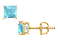 Aquamarine Stud Earrings : 14K Yellow Gold - 2.00 CT TGW